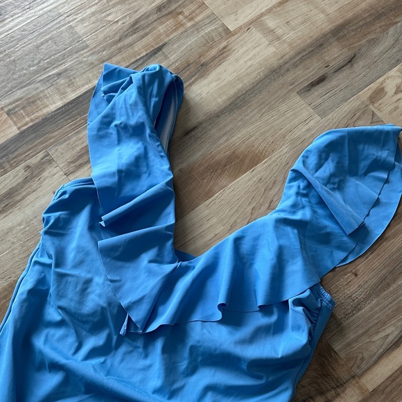 Blue Ruffled One-Piece Swimsuit - Picture 3 of 5